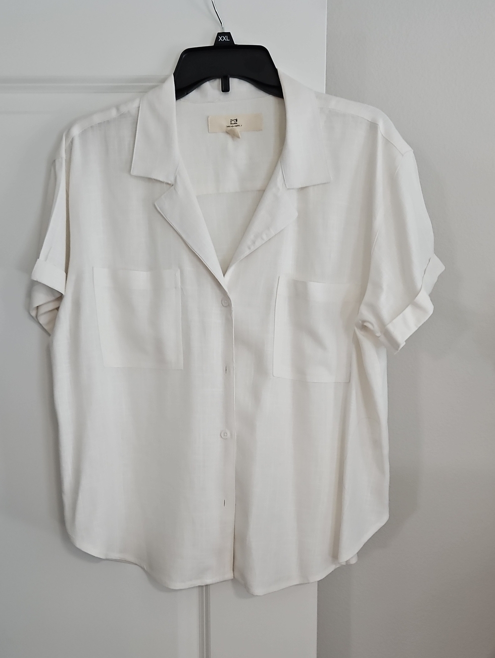 Casual Short-Sleeve Button Front Top - White